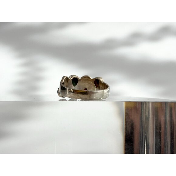 Multi Gemstone SW Style Wavy 925 Sterling Silver Vintage Ring - sz 7.5 - Picture 12 of 14